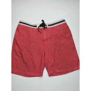 Tommy Hilfiger Mens Red Geometric Diamond Swim Trunks Board Shorts Size Large